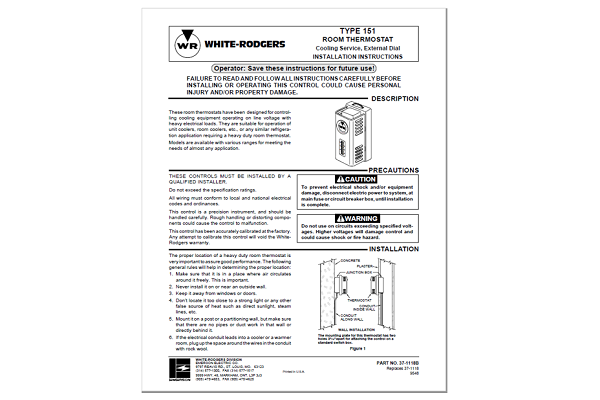 Emerson White Rodgers TYPE 151 Manual