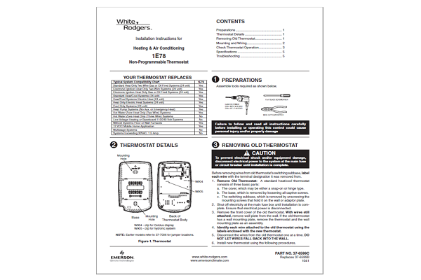 White Rodgers Thermostat 1E78 -140 Manual
