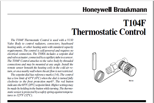 honeywell t104f thermostatic control Manual pdf