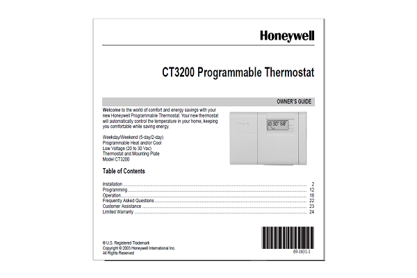 Honeywel CT3200 Programmable Thermostat Manual