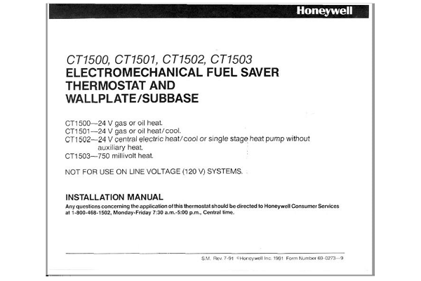 Honeywell CT1500, CT1501, CT1502, CT1503 Installation Manual