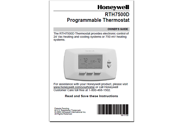 Honeywell RTH7500D Programmable Thermostat Manual