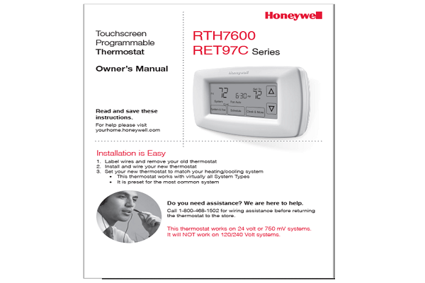 Honeywell RTH7600 - RET97C Manual