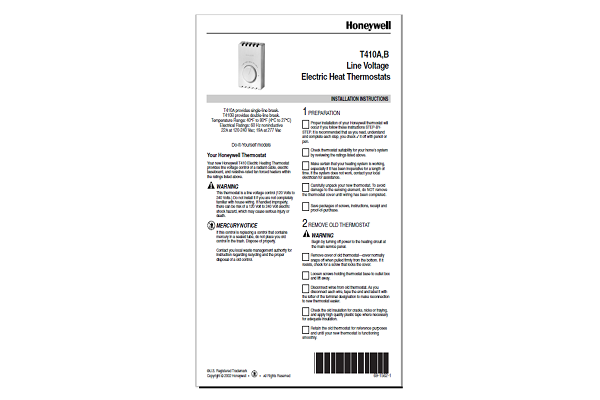 Honeywell T410A,B Thermostats Installation Manual