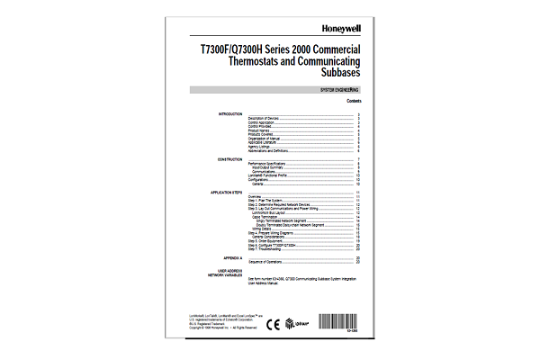 Honeywell T7300F/Q7300H Series 2000 Commercial Thermostats Manual