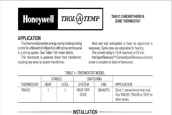 T8601C CHRONOTHERM III ZONE THERMOSTAT Manual