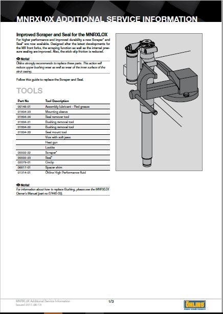 Ohlins MNRXL0X Additional Service Information
