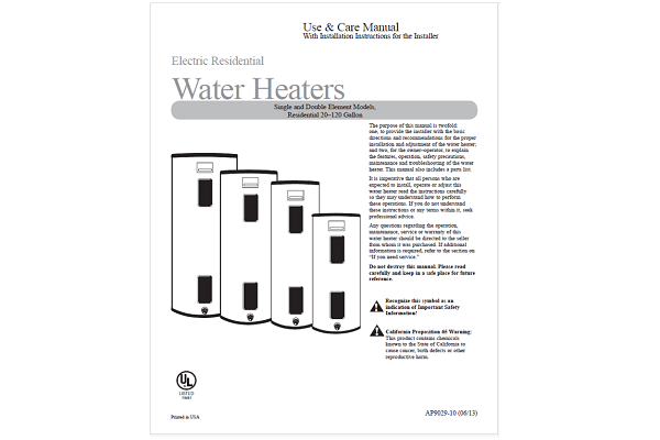 Rheem Electric 20 to 120 Gallon Manual