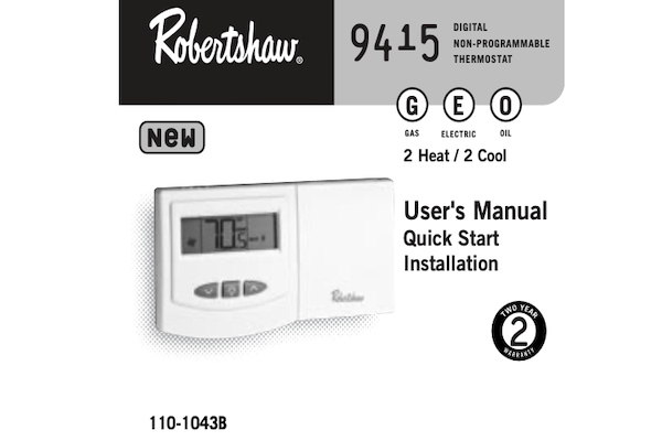 Robertshaw 9415 User Installation Manual