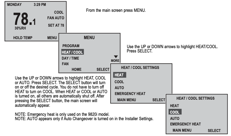 Robertshaw 9801i, 9815i, 9820i Heating and Cooling Cycles