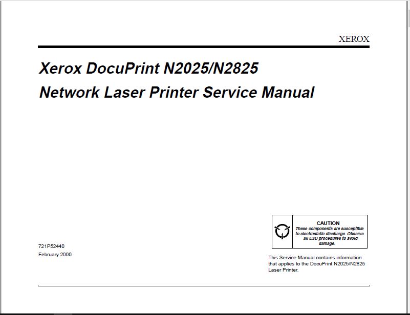 XEROX Docuprint N2025-N2825 Service Manual